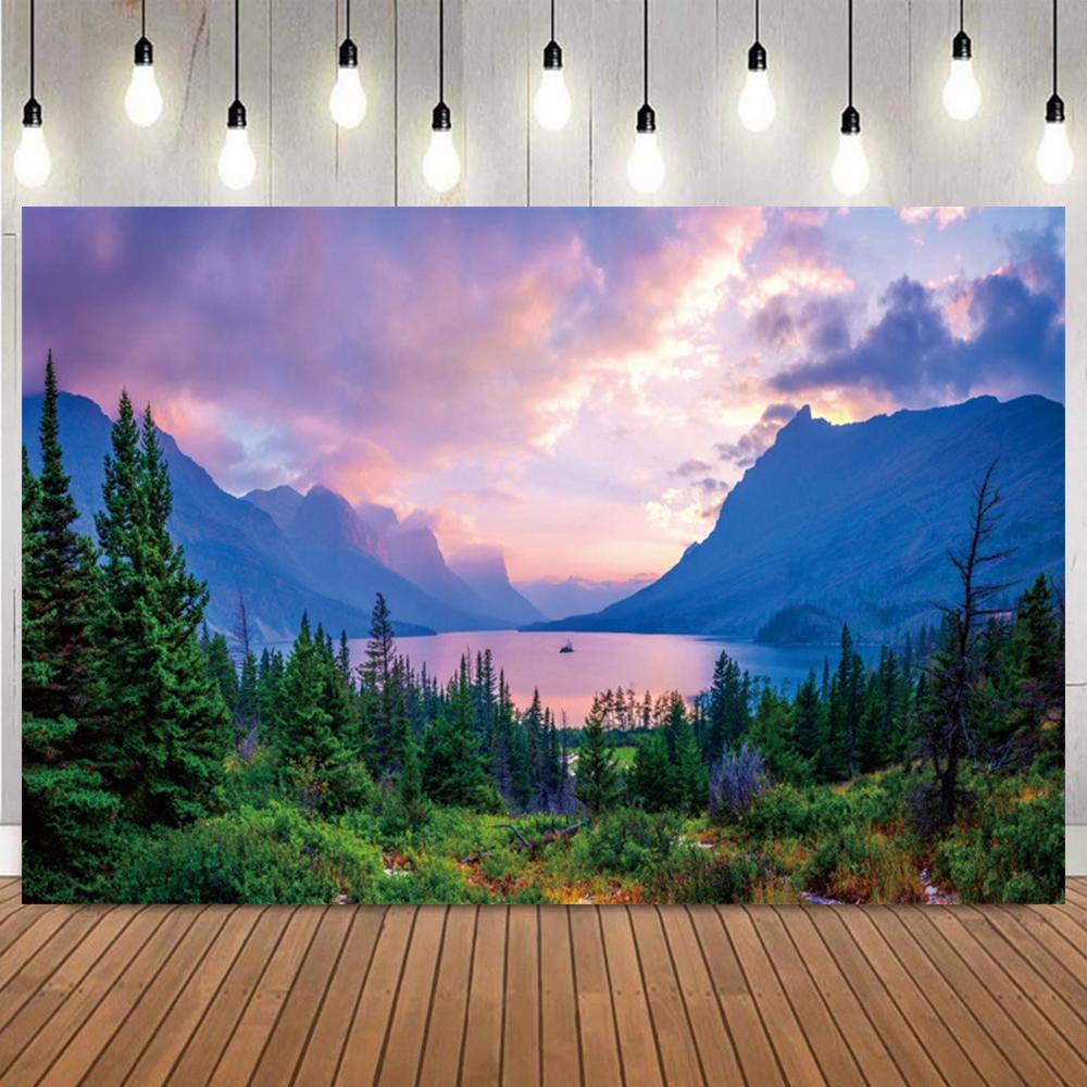 Alpine Lake Mountain Scenery Photo Backdrop Seaside Natural Landscape Photography Background for Portrait Shooting Home Decor3