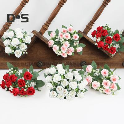 Artificial Rose Flower Bouquet with Green Leaves Stem Realistic Reusable Faux Floral Plant Home Decoration Wedding Party Photo