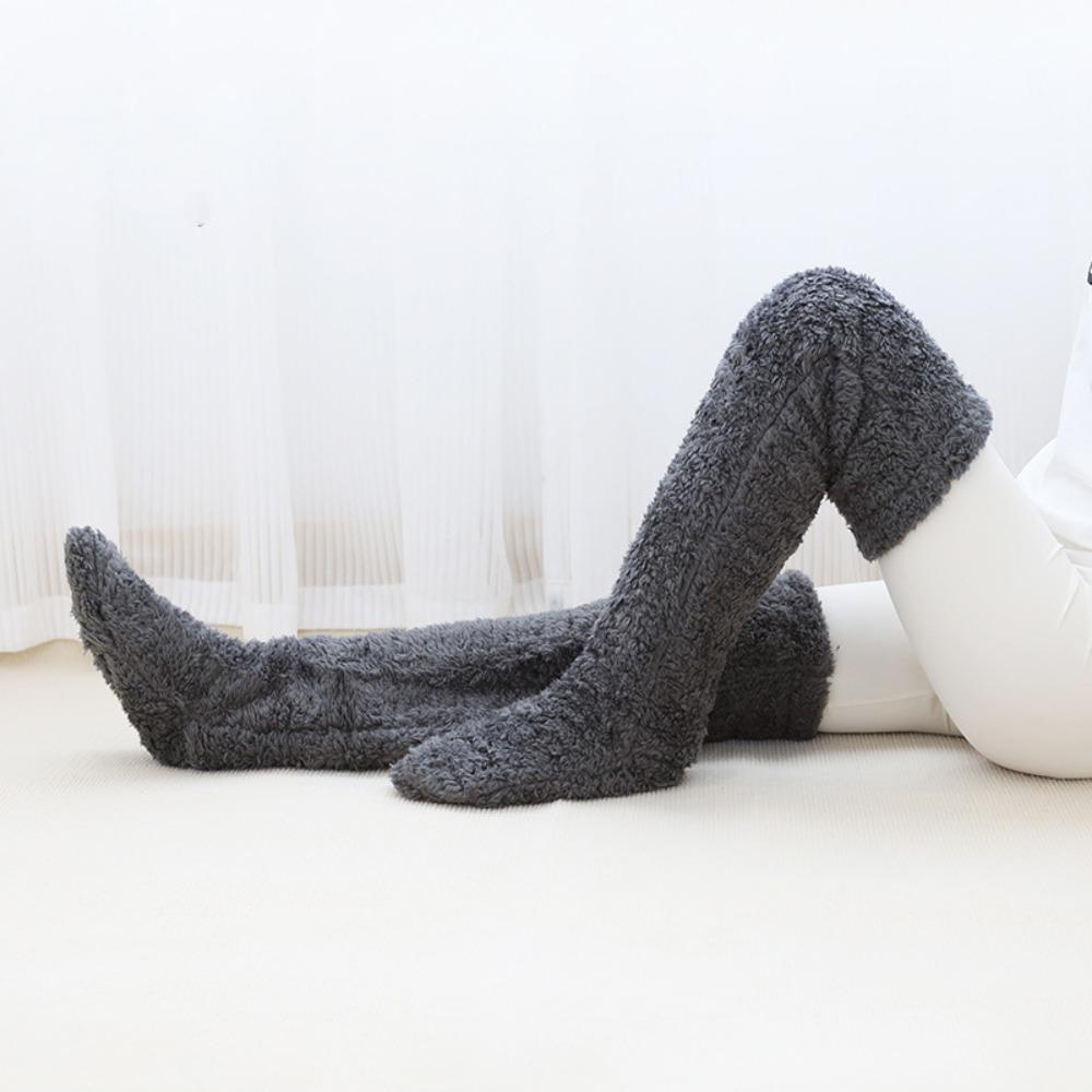 Long Coral Fleece Stockings Thicken Thigh High Socks Simple Plush Stockings Women  Men Women