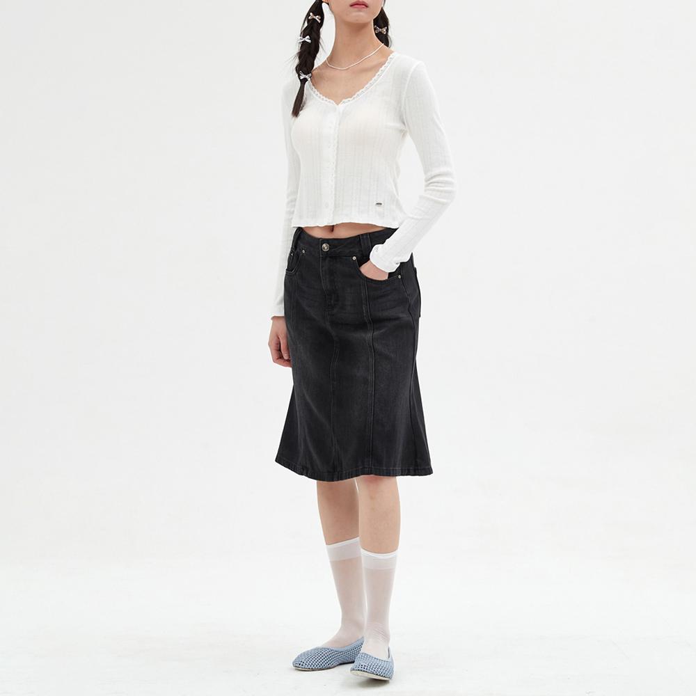 Elssibeui Lace-Trimmed Button Long-Sleeve Top_Ivory