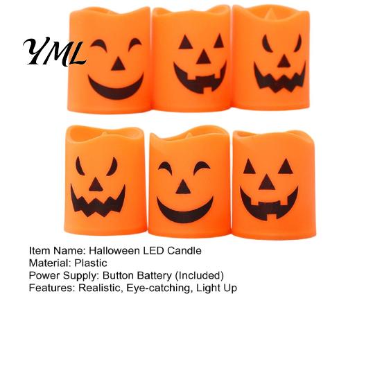 Battery Operated Halloween Decorations 6 Pcs Flameless Tea Lights, Orange Flickering Electric Fake Creative Gift for Candles, Spooky Pumpkin