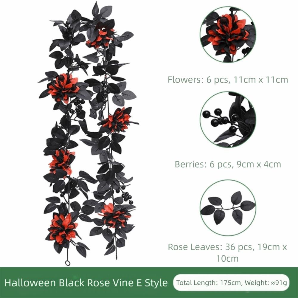 Environmental PPC Artificial Flowers Long Strip Different Sizes Simulated Rattan Black Rose Leaves Halloween Rose Leaf Vines