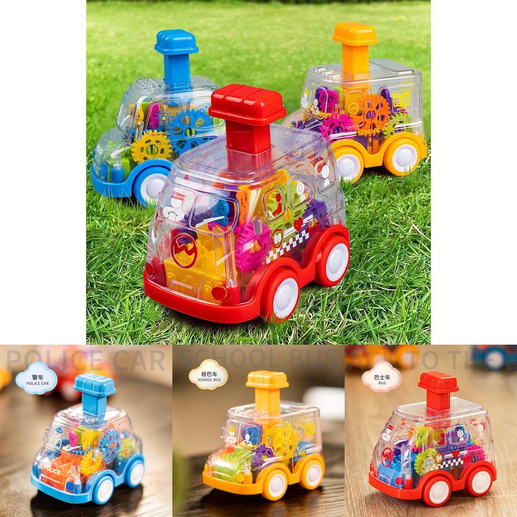 Plastic Inertia Gear Car Toy For Kids With Press Button And Visual Development