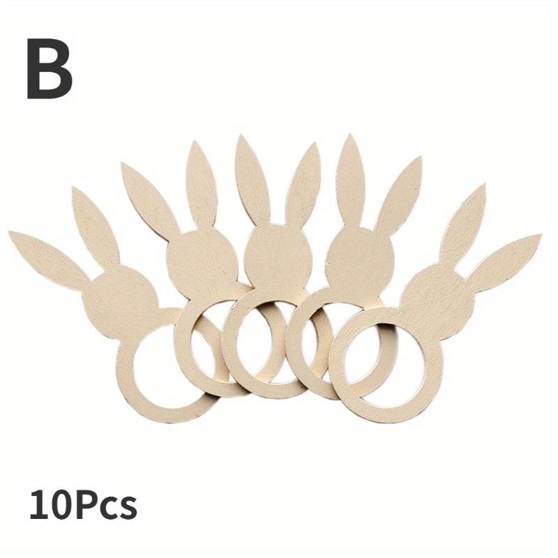 10Pcs/Pack Easter Napkin Ring Holders Rabbit Ears Wooden Napkin Stand Racks Easter Decoration Easter Party Table Supplies