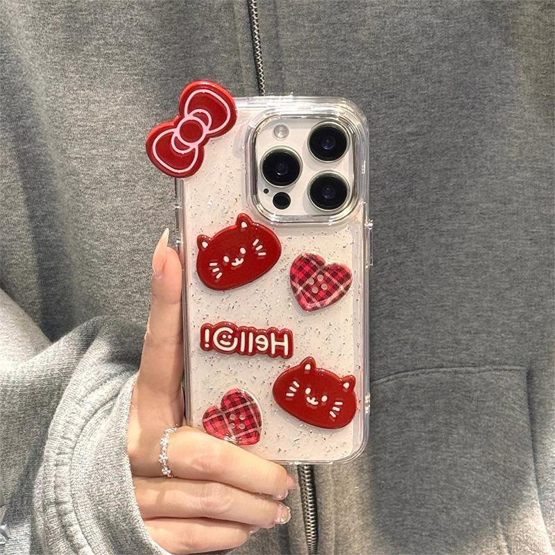 

Epoxy Bow Kt Cat Love Mobile Phone Case Is Suitable For Apple 17Promax Transparent Iphone15. iPhone 7/8/SE 2020