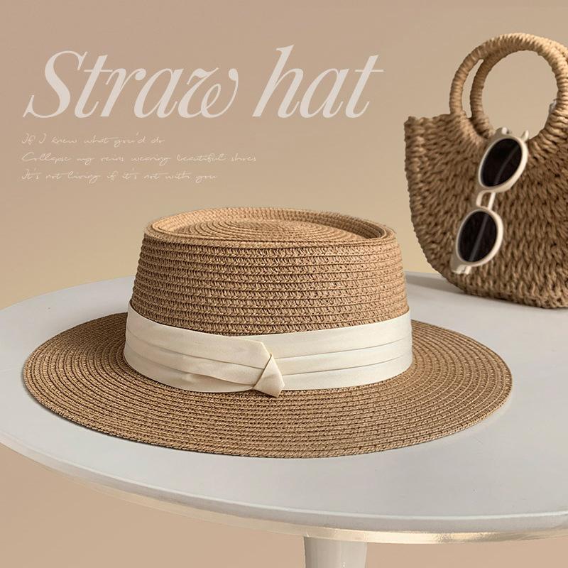 New Big Head Circumference Flat Top Straw Hat Women's Summer Seaside Top Hat Large Size Enlarged Sunscreen Sun Hat