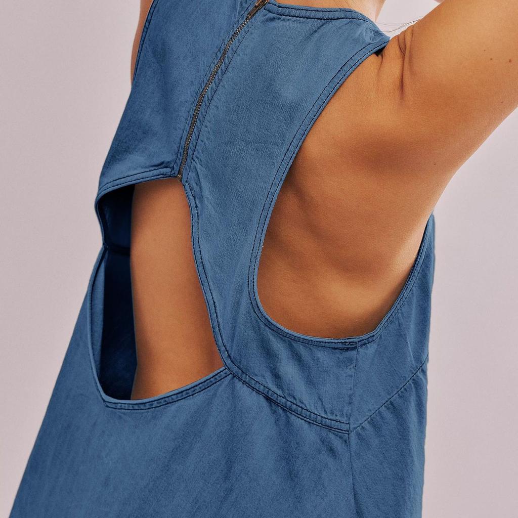 Backless Dress 2025 Denim Dress Women's Summer New Casual Sleeveless Halter Short Skirt A-line Skirt