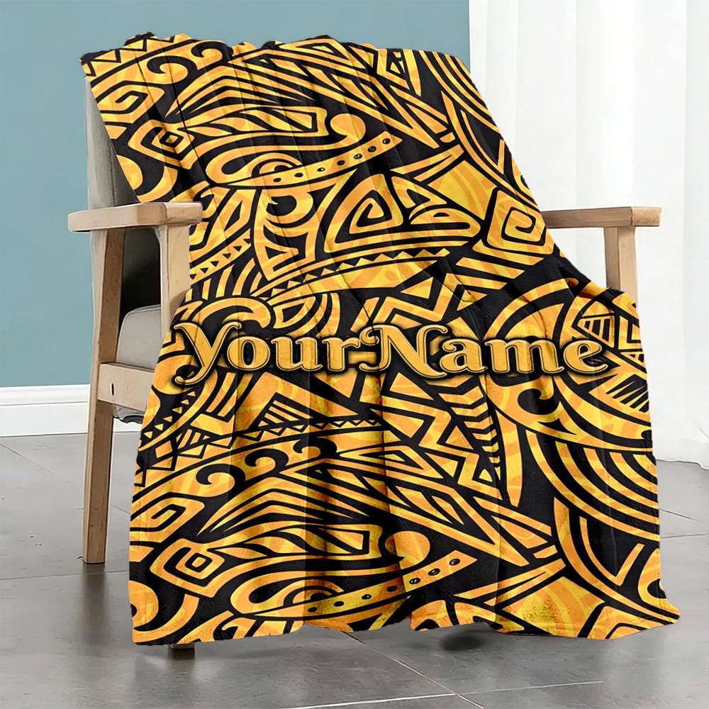 Ethnic Tribal Patterns Customize Text Blanket Gift Personalized Blanket Comfortable Perfect for Sofa Home Decor Bedding Couch All-Season Use