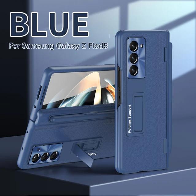 With Touch Pen Case For Samsung Galaxy Z Fold 7 Leather Hinge Fold 6 5 4 Screen Protector Tempered Film Folding Kickstand Cover