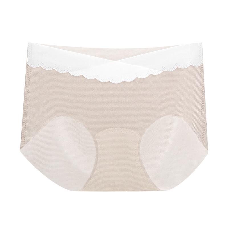

Large Size Female Summer Thin Ice Silk Antibacterial Crotch Low Waist Belly Support Pregnant Women Special Briefs M миндальный