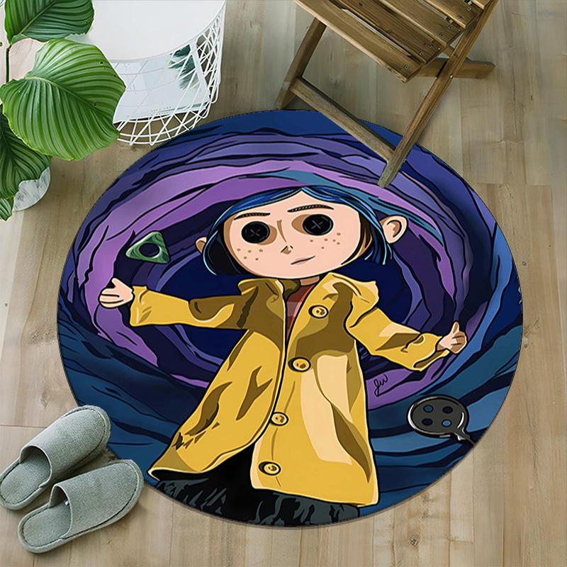 1pc Coraline (5) Print Round Carpet Chair Round Carpet Suitable for Bedroom Living Room Home Decorative Carpet