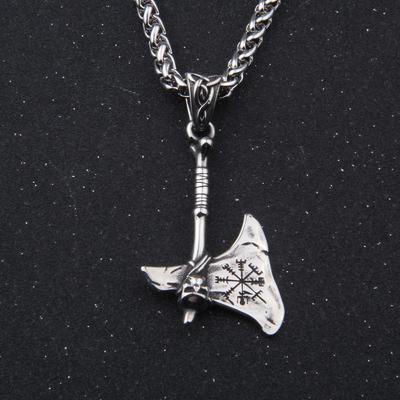 Stainless Steel Viking Axe Necklace  Men Rune Rune Compass Flag Pendant Necklace Scandinavian Vintage Viking Axe Pendant