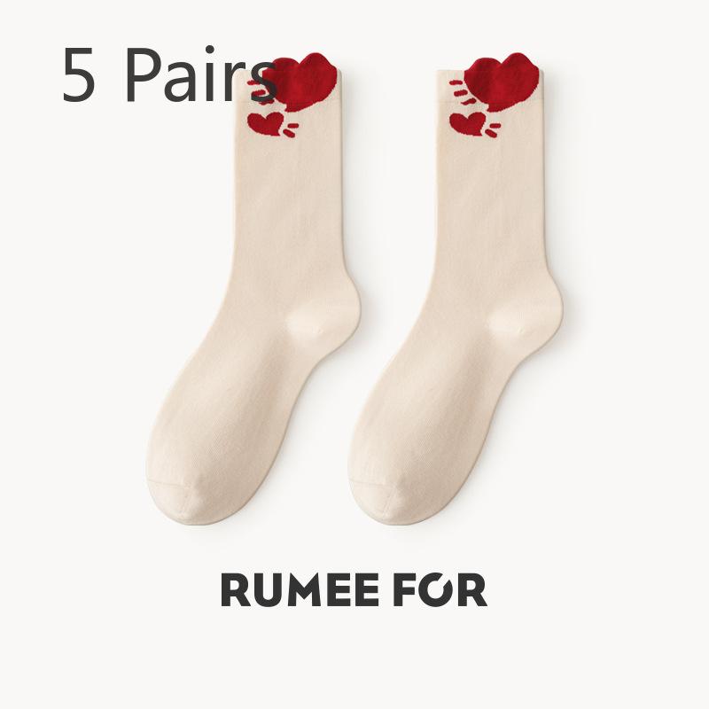 

5 пар женских весенних и осенних дезодорирующих впитывающих пот милых хлопковых носков с рисунком в стиле преппи 5 Pairs телесный