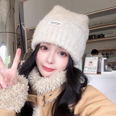 2025 Korean Version of Fashion Letter Cloth Knitted Hat Women's Thickened Wool Hat Casual Warm Cold Hat