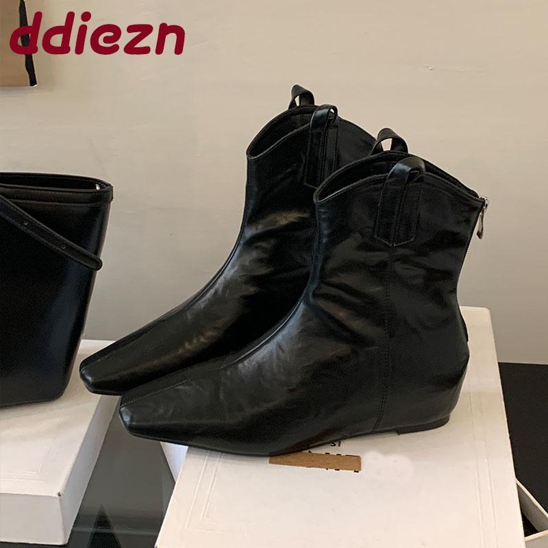 Fashion Female Zippers Ladies Chelsea Ankle Boots With Height Increasing Fashion Pointed Toe Footwear Women Short Boots Shoes lady
