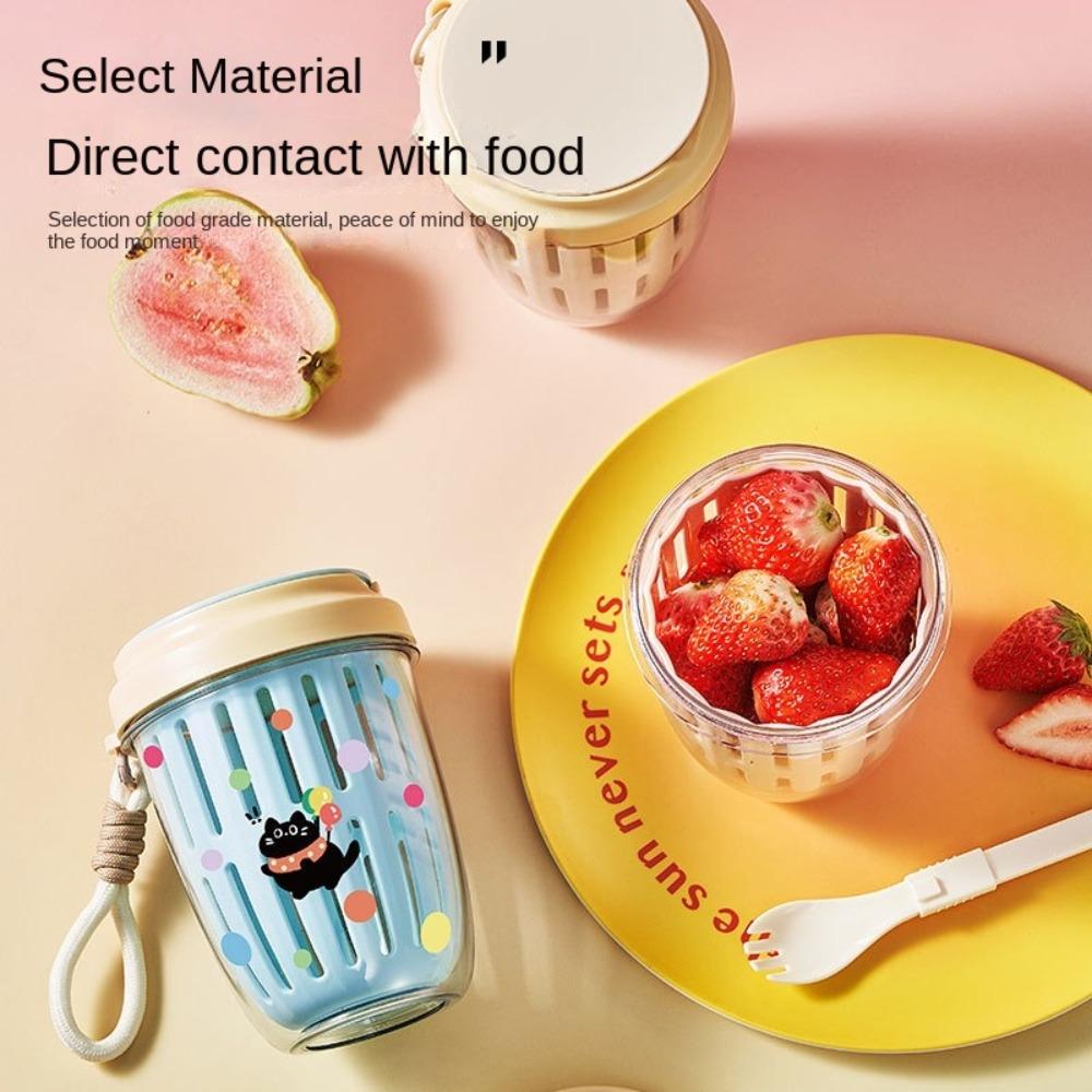 Drainable Salad Cup With Lids Fruit Storage Bottle Multipurpose Fruit Salad Storage Cup  Breakfast
