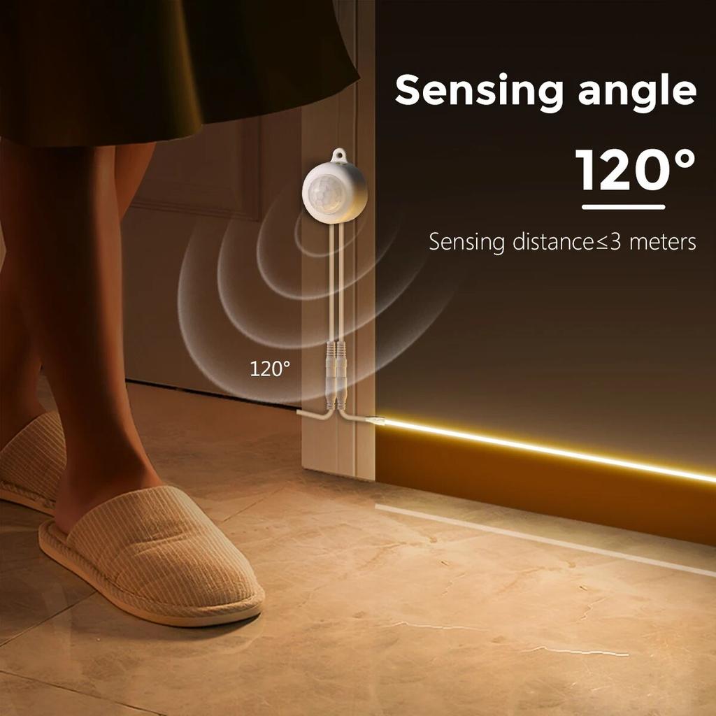 Super jasné COB LED páskové světlo Chytrý PIR pohybový senzor 220V 110V až 12V DC Flexibilní lampová páska pro dekoraci kuchyňského šatníku