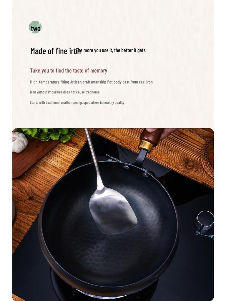 Ancient Method Non-Stick Flat Bottom Iron Wok for Stir-fry & Stew