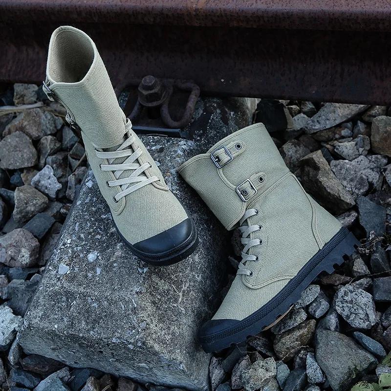Fashion 2025 Classic Men Desert Boots Canvas New Mens Working Safty Shoes High Top Outdoor Men's Ankle Boots Fashion Botas Masculino