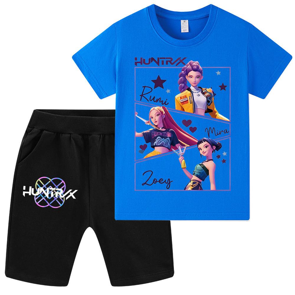 WA1241 Kids Boys Girls Kpop Rumi Zoey Mira Print Short Sleeves T-shirt Shorts Pants Sets