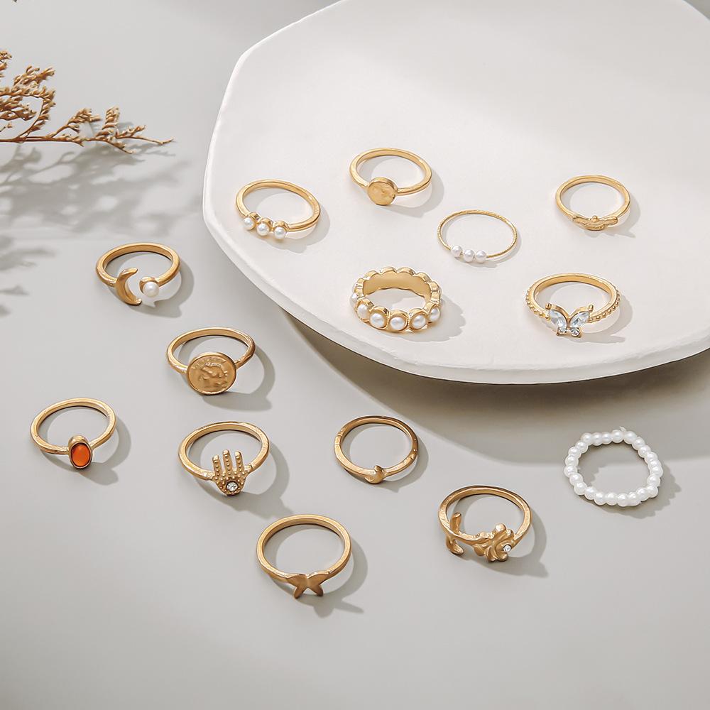 Butterfly Pin Rose Beads Crescent Fatima Hand Drops Oil 14 Piece Set Joint Ring