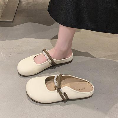 Perlenbeutelkopf Halbschuhe Damen Sommerbekleidung 2025 neu flacher Boden halbe Schale Damenschuhe weiche Sohle außen Französisch coole Hausschuhe