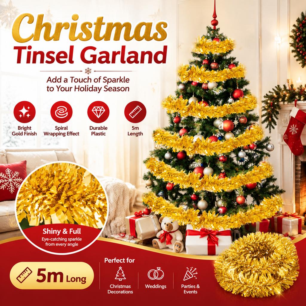 Christmas Tinsel Garland 5m Roll