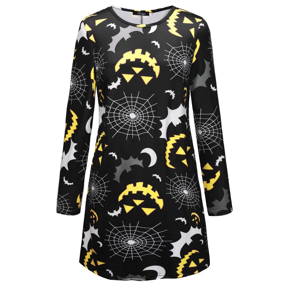 

Autumn And Winter Dress Cosplay Costume Combination Suit Skull Pumpkin Print Long-Sleeved Skirt Halloween XXL