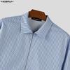 INCERUN Oversized Men Long Sleeve Striped Print Shirts Casual Loose Button Tops