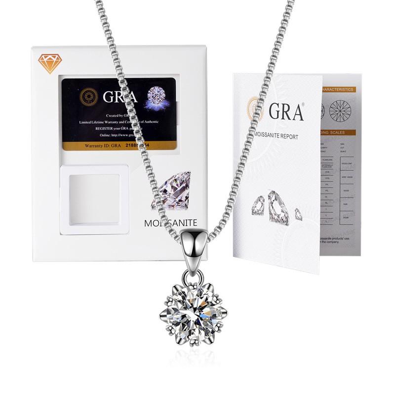 Elegant Moissanite Pendant Necklace With Thick White Gold Plating Hexagonal Crown Design Box Chain 21-50cm Adjustable Length