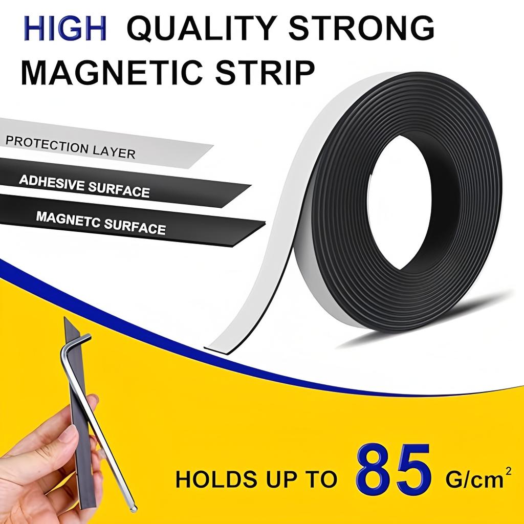 Self-Adhesive Super Strong Rubber Magnetic Tape Strips – Flexible Roll for DIY Photo, Poster & Fridge Magnets
