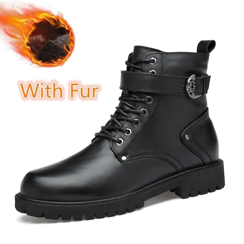 Fashion 2024 New Men's Genuine Leather Shoes Lace-Up Warm Winter Boots Top Quality High Top Boots Fashion Men's Motorcycle Ankle Boots