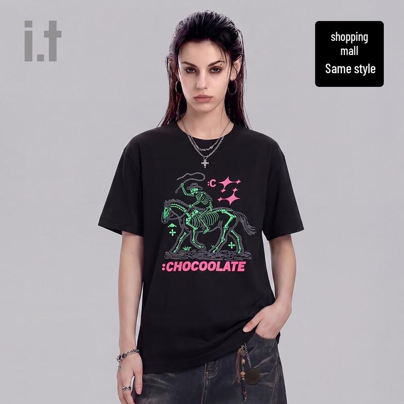 :CHOCOOLATE i.t Unisex Fluorescent Skull Cotton T-Shirt M