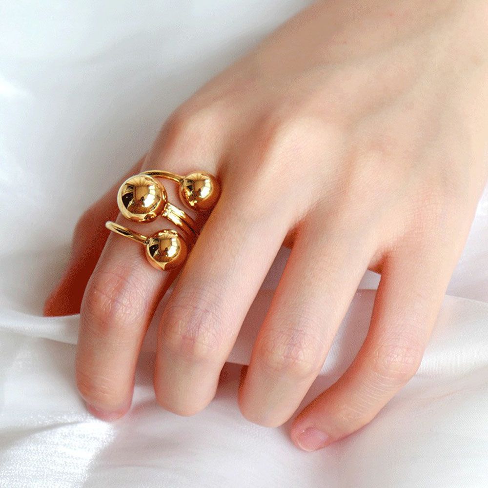 Women Metal Ball Silver Gold Color Large Triple Finger Ring Thumb Ring Fashion Accessories Jewelry