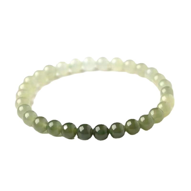 Natural Gradient Color Qingshui Hotan Jade Bracelet for Women, High Ice Quality Green-white Jade Beads, Loose Beads, Accessory Beads, Bracelet
