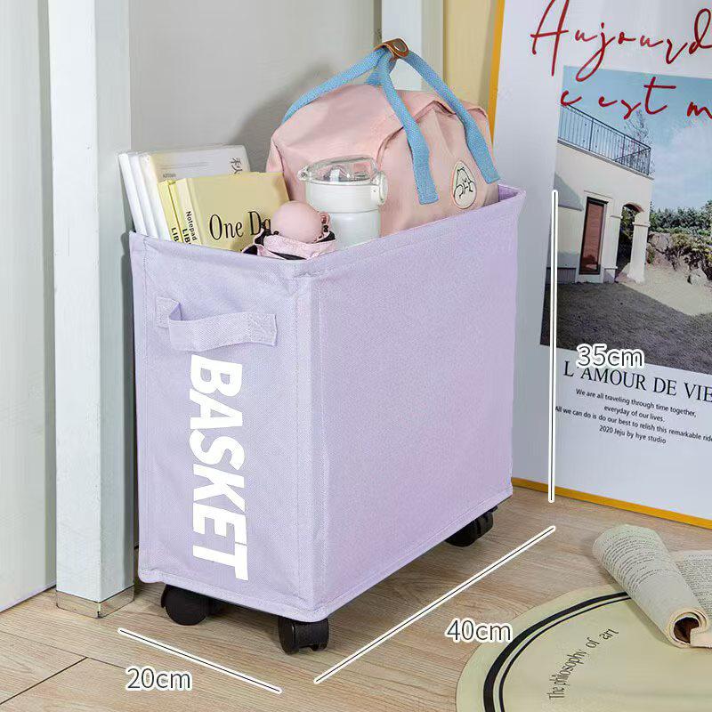 Foldable Oxford Cloth Storage Basket with Wheels - Yoga Mat & Laundry Holder for Bedroom Crevices