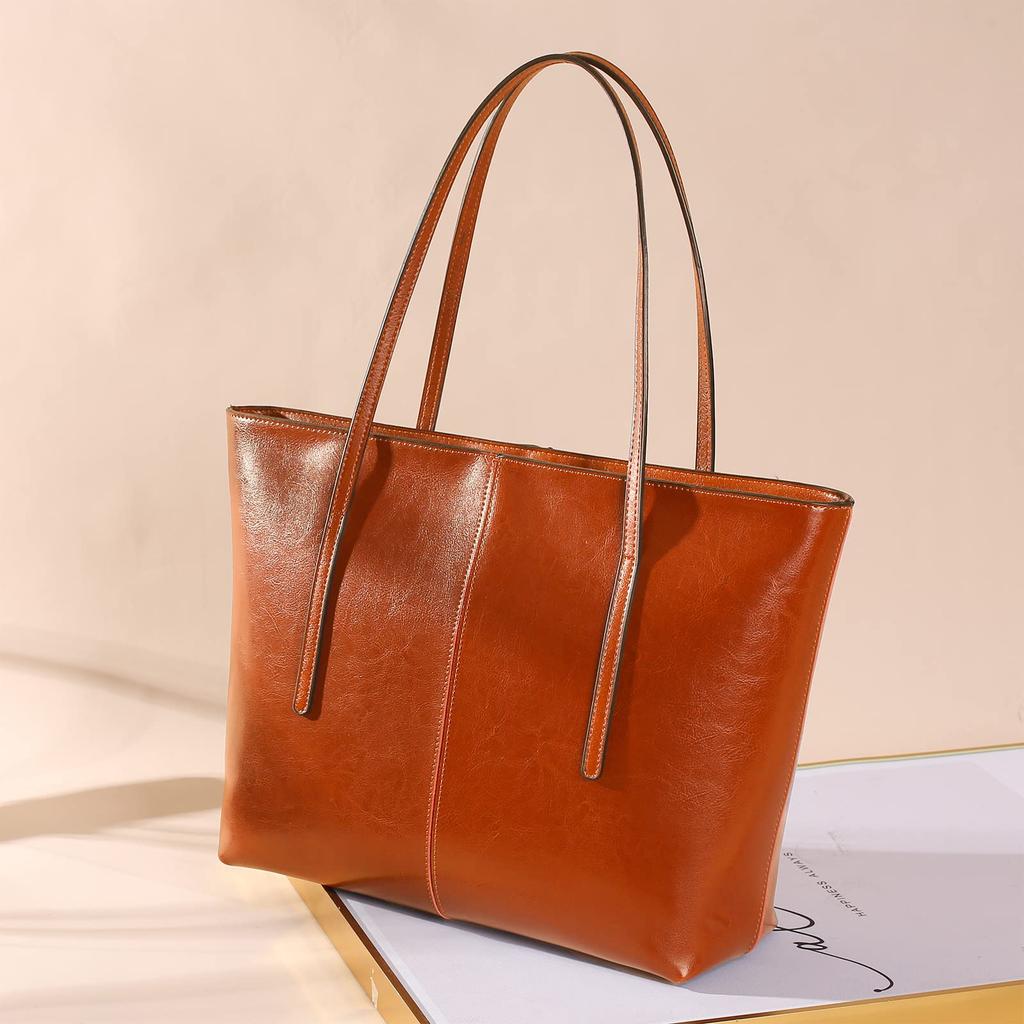 Genuine Leather Tote Leather Business Shoulder Simple A4 Large Trapezoid Easy To Suitable for and Many Other Occasions Kyoei-Tech Women's Bag,