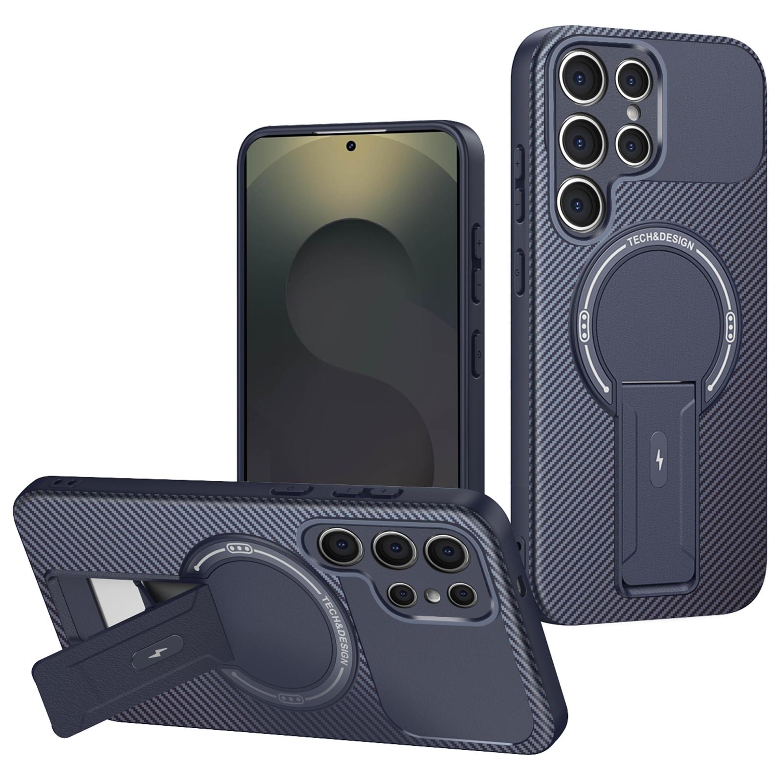 

Чехол для Samsung Galaxy S25 Ultra с подставкой, текстура углеродного волокна, ПК+ТПУ, чехол для телефона Blue