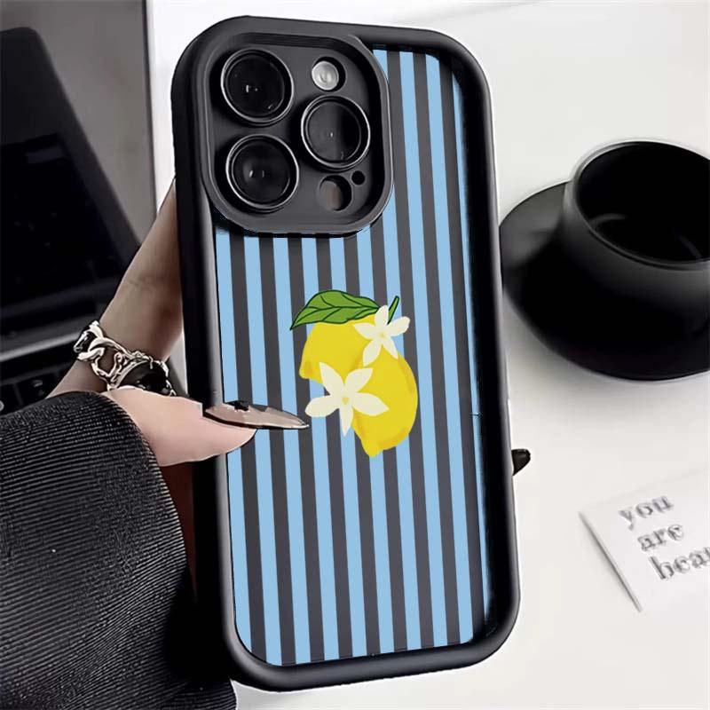 Summer Lemon Cool Stripe Phone Case for Samsung Galaxy S25 S24 S23 S22 Ultra Plus FE A16 A36 A56 A52 A53 A35 A55 5G Soft Cover