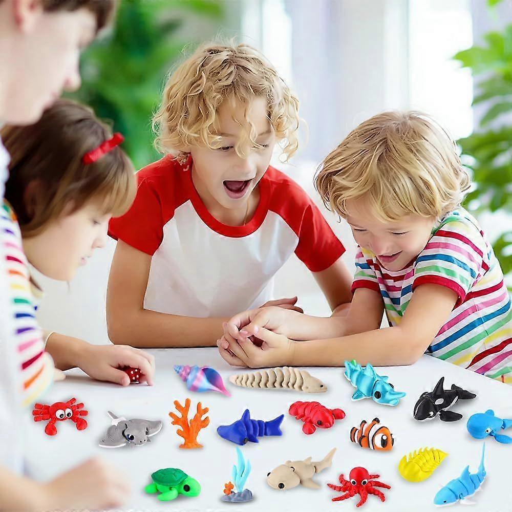 12Pcs Mini 3D Printed Animals for Kids Little 3D Printed Ocean Figurines for Goodie Bags Party Favors Flexible Articulated Fidget Toys for Classroom P