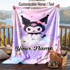 Custom Text Flannel Throw Blanket, Lightweight Cozy Bed Sofa BlanketKuromi