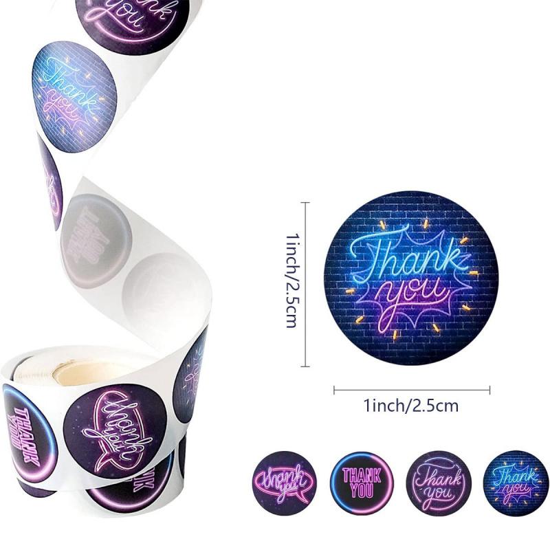 500Pcsroll Neon Pattern Thank You Stickers Diy Envelope Sealing Labels For Gift Bagsboxes Baking Cake Dessert Decoration
