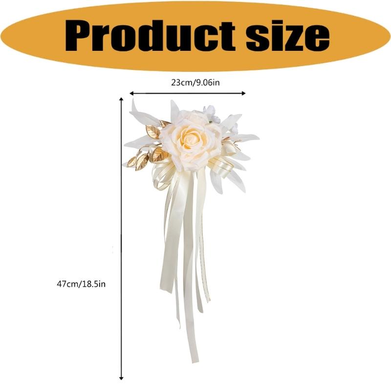 Ceremony Vehicle Handle Flower Ornament with Rose and Suction Cup for Wedding Car Styling and Photo Use