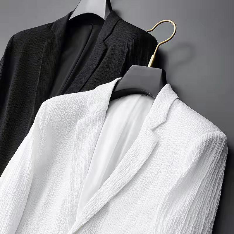 Spring Men's Two-piece Suit Striped Pleated Men Blazer Pants Set Pleated Drawstring Loose Lapel Pockets Thin Formal Business Men Set