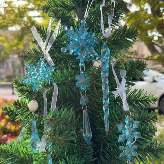 18 Pcs Crystal Christmas Ornaments for Tree Clear Acrylic Snowflake Icicle Hanging Ornaments with Drop Pendants for Winter Wonderland Chandelier