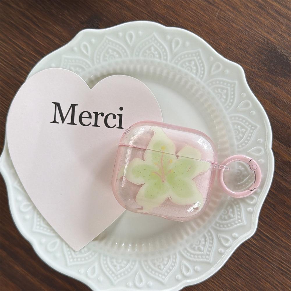 Small Fresh Lily Flower Earphone Cover for Apple AirPods 1 /1 Generation Transparent Bluetooth Case PRO1/PRO1
