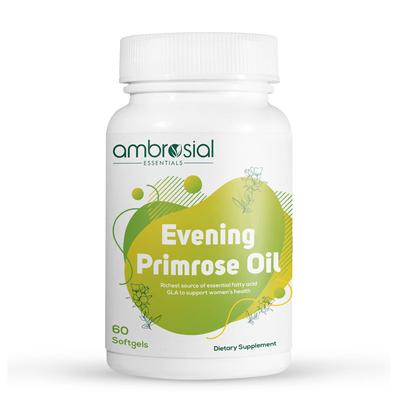 Ambrosial Evening Primrose Oil 1000mg (EPO) | Cold Pressed Primrose Oil Capsules| High Strength Evening Primrose Capsules (Pack of 1- 60 Softgels)