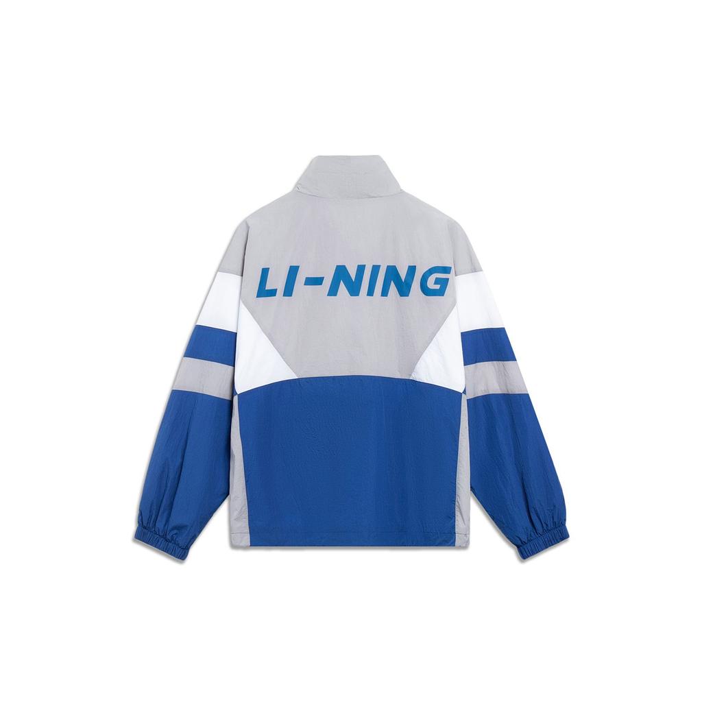 Li-Ning Sports Fashion Series American Retro Colorblock Letter Print Stand Collar Jacket Unisex Jacket Prussian-Blue AJDT503-5