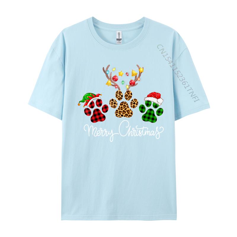 Merry Christmas Dog Paws Lights Buffalo Plaid Leopard Xmas TShirt Tops Tees Cotton Tee Short Sleeve TShirts Unisex
