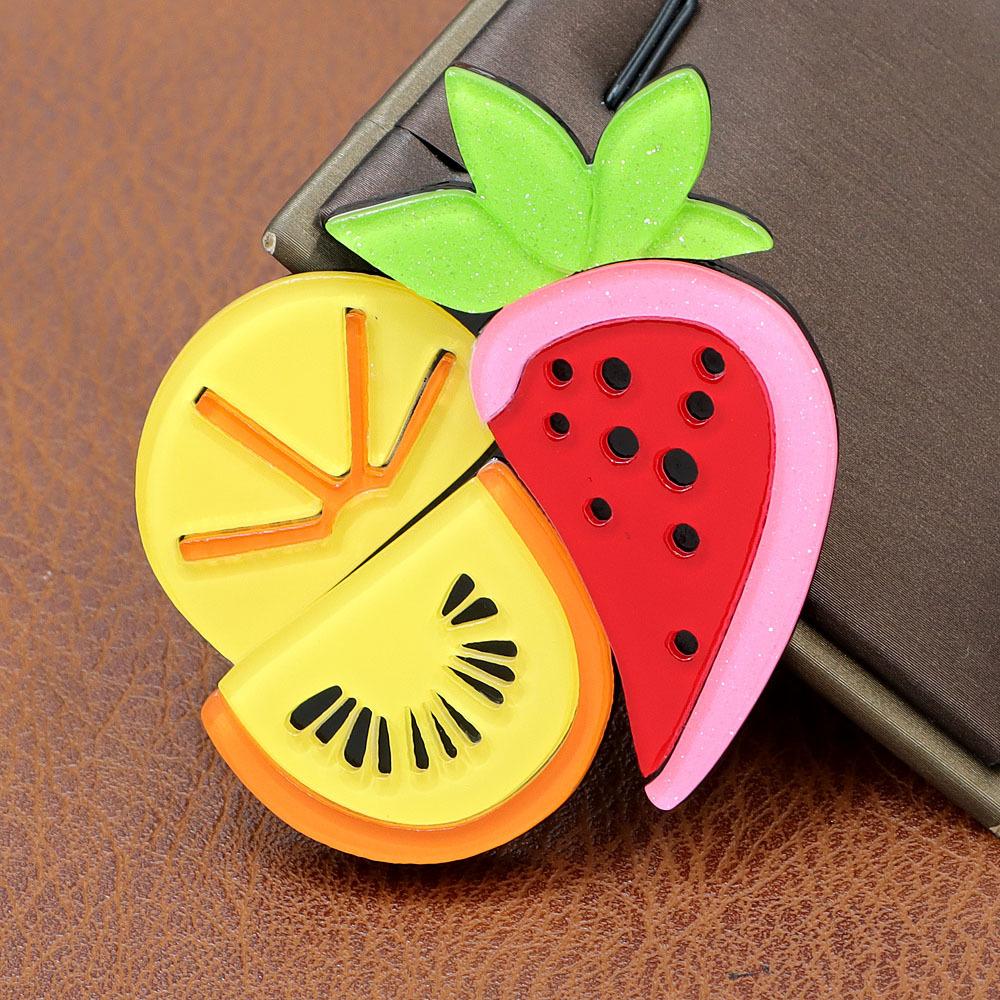 Handmade Splicing Acrylic Sheet Strawberry Lemon Fruit Brooch